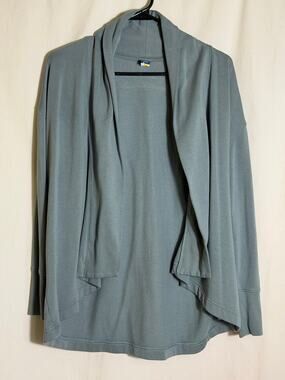 Get After It Petite Open Front Cardigan Light Blue French Terry Jacket Small P